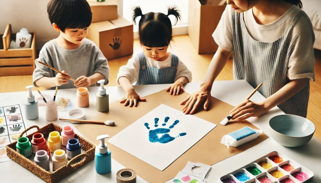 手形アート制作の流れとポイント 父の日 手形 アート 兄弟 手作り　テンプレート