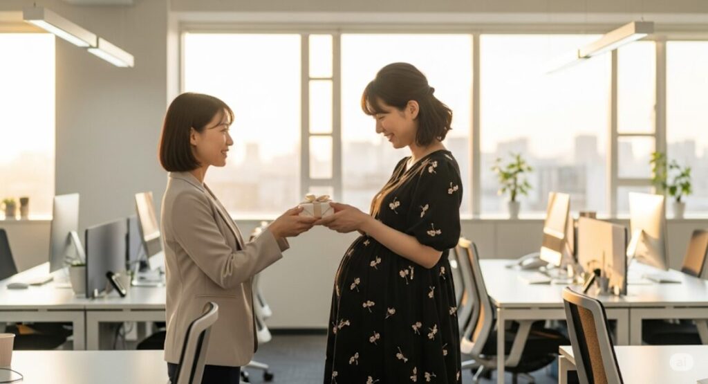 産休に入る人に何か渡すのはどうすればいいですか？ 産休に入る人へプチギフト