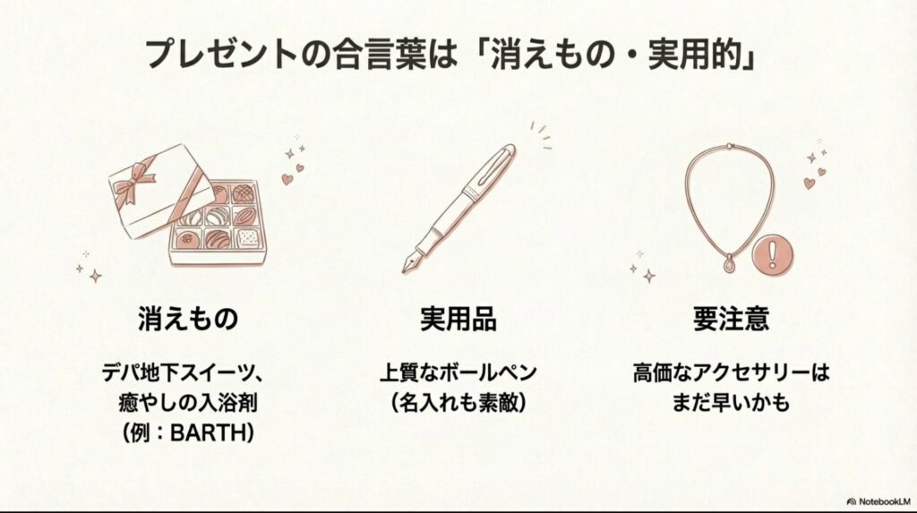 1ヶ月記念日のプレゼント選びのポイント（消えもの・実用品）と注意点