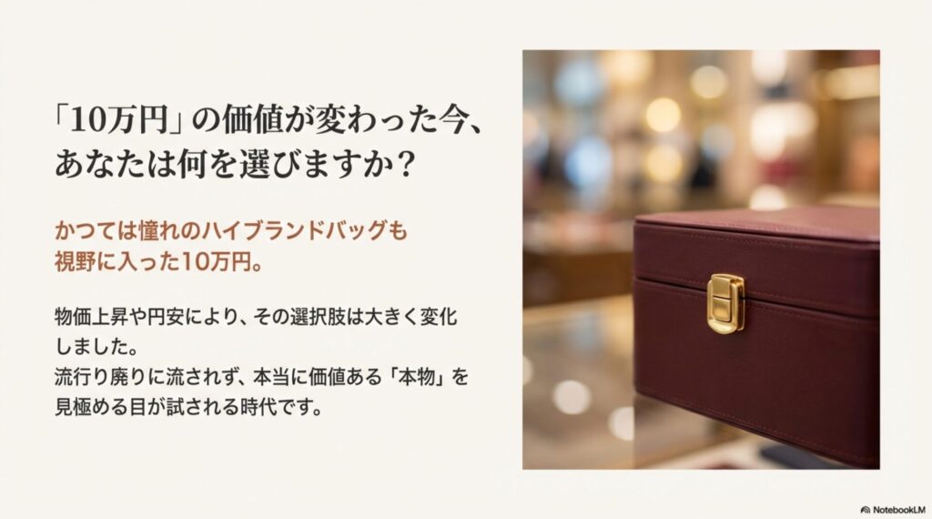 ジュエリーボックスのイメージ画像。「10万円」の価値が変わった今、あなたは何を選びますか？というキャッチコピー。