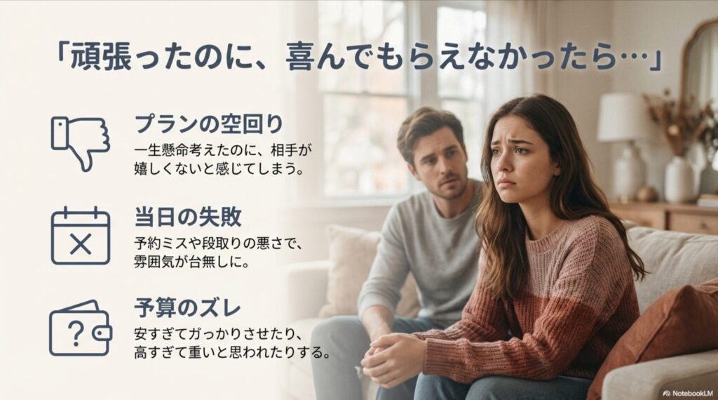 プランの空回り、当日の失敗、予算のズレなど、誕生日祝いでありがちな悩み一覧