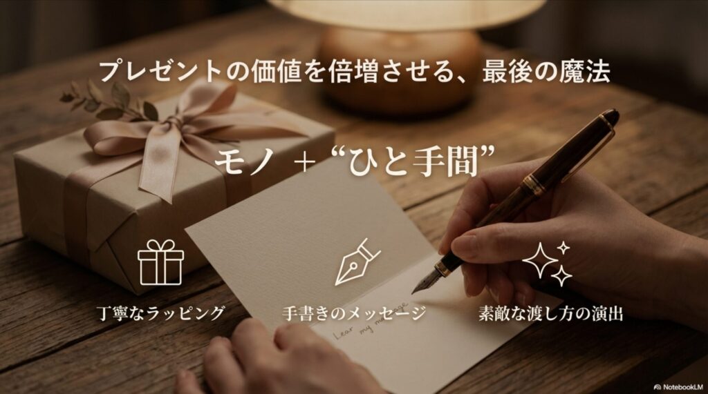 ラッピングやメッセージカードなど、モノにプラスする気遣いの重要性