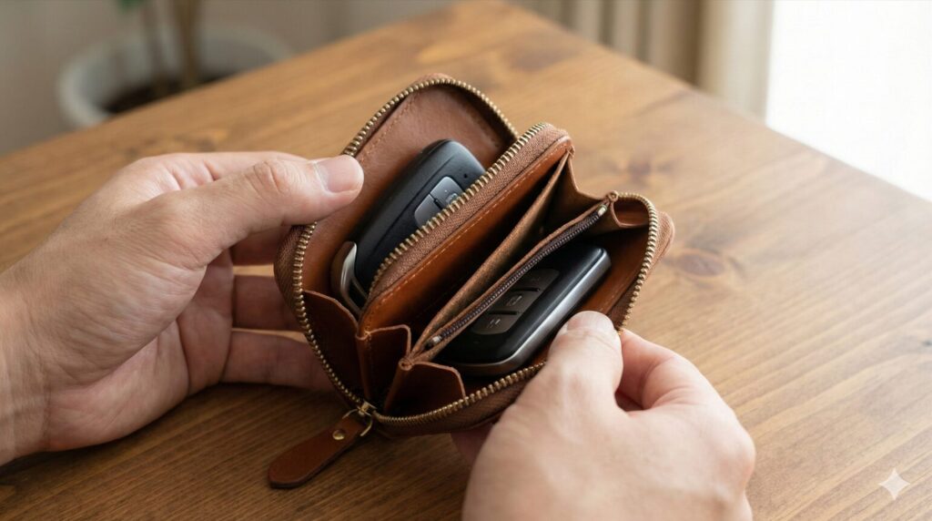 2個持ち派に贈りたいダブルファスナー　キーケース 車の鍵 どうしてる