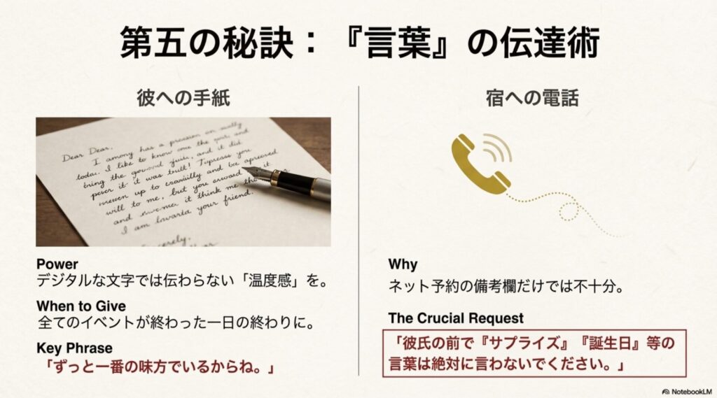 手書きの手紙の重要性と、宿に伝えておくべき「サプライズという言葉は禁句」というリクエスト