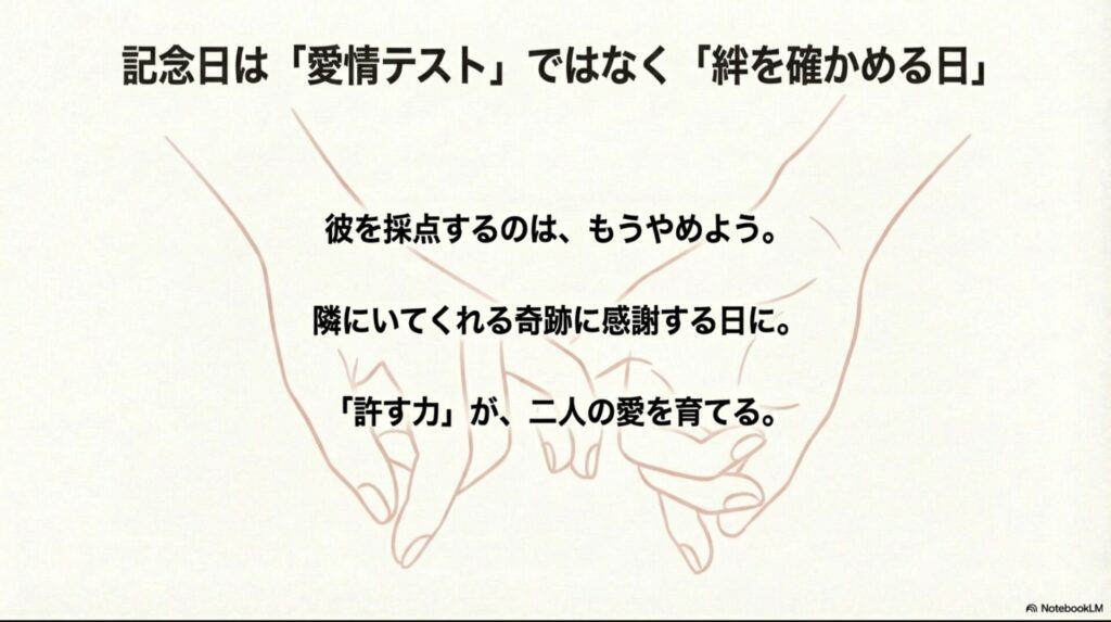 記念日は愛情テストではなく絆を確かめる日というメッセージ