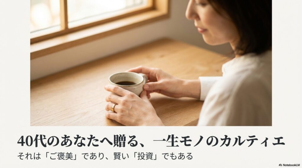 窓辺でリラックスする40代女性の手元に輝くカルティエのリング。「一生モノ」のご褒美であり賢い投資としてのジュエリー選び。