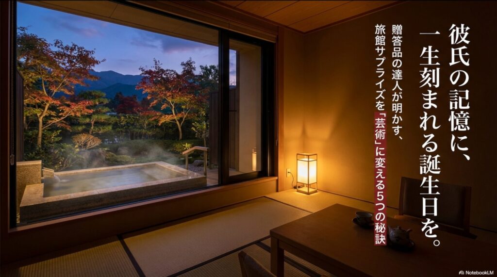 贈答品の達人が教える旅館サプライズを芸術に変える5つの秘訣の表紙スライド