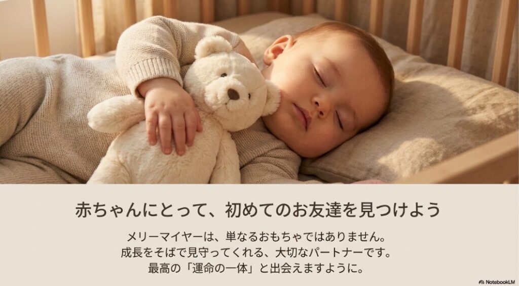 「赤ちゃんにとって、初めてのお友達を見つけよう」というメッセージと、成長を見守るパートナーとしてのブランドイメージ