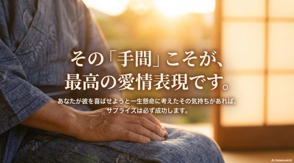 相手を喜ばせようとするその手間と気持ちこそがサプライズ成功の秘訣であるというメッセージ