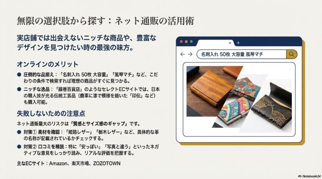 木製や伝統工芸品など、ネット通販で購入可能なユニークな名刺入れの集合写真。