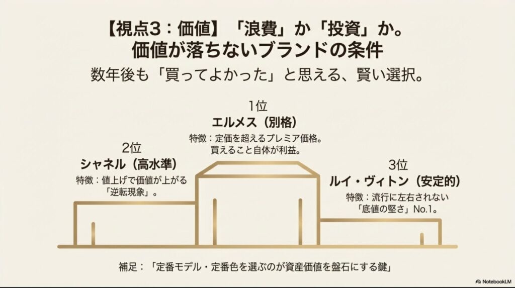 資産価値が高いブランドランキング：1位エルメス、2位シャネル、3位ルイ・ヴィトン