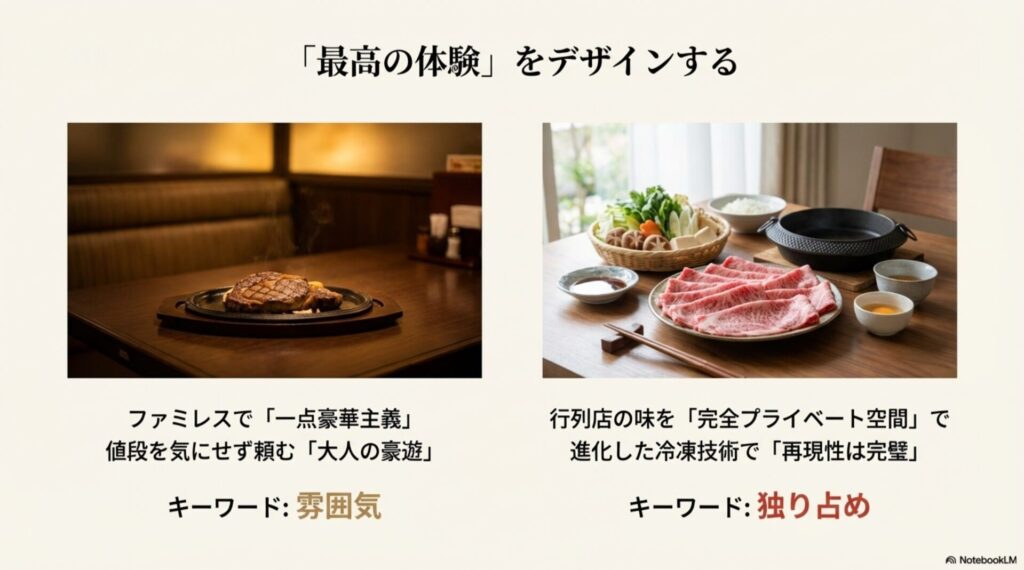 外食チェーンでの一点豪華主義とお取り寄せグルメでの完全プライベート空間