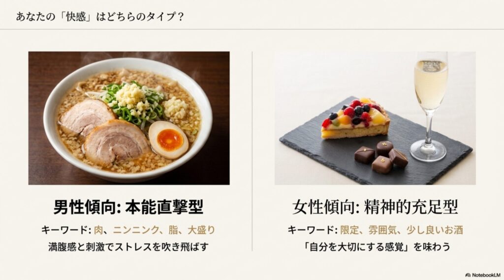 男性は本能直撃型、女性は精神的充足型というご褒美ご飯の傾向