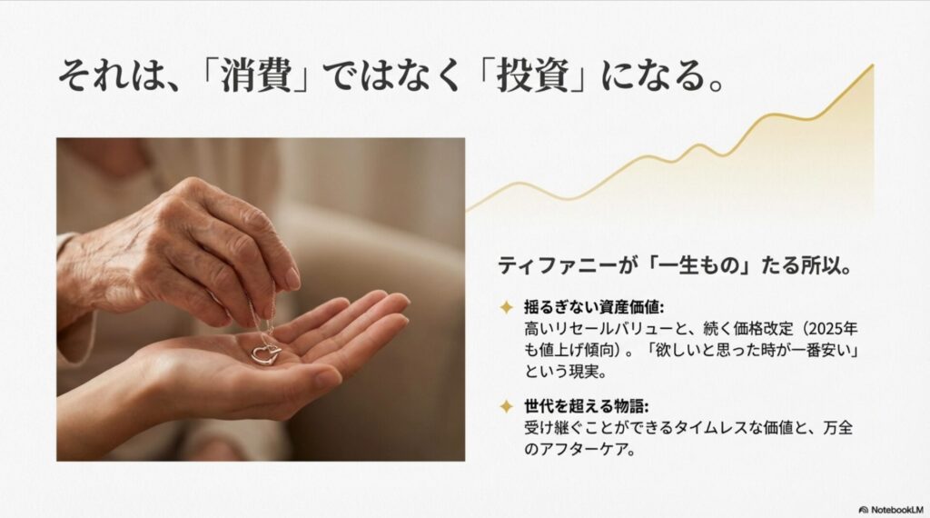 親から子へ世代を超えて受け継ぐことができるティファニーのオープンハートネックレス