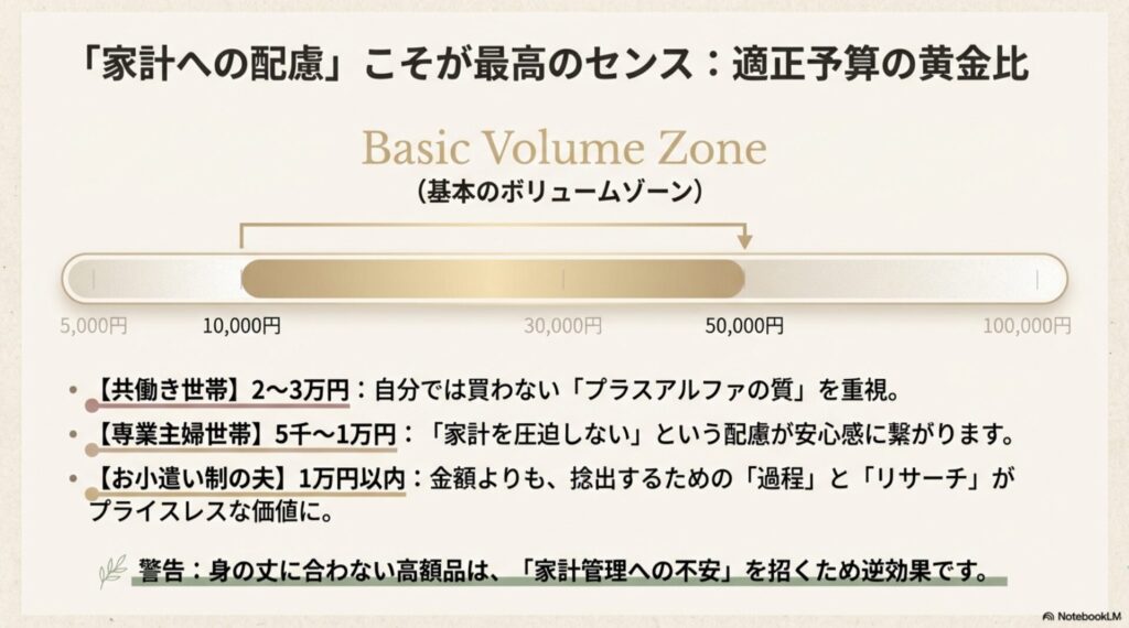 世帯タイプ別の適正予算と基本のボリュームゾーン(5,000円〜50,000円)