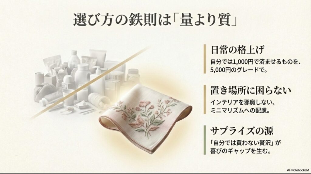 50代女性へのプレゼント選びの鉄則は量より質で日常の格上げを意識する