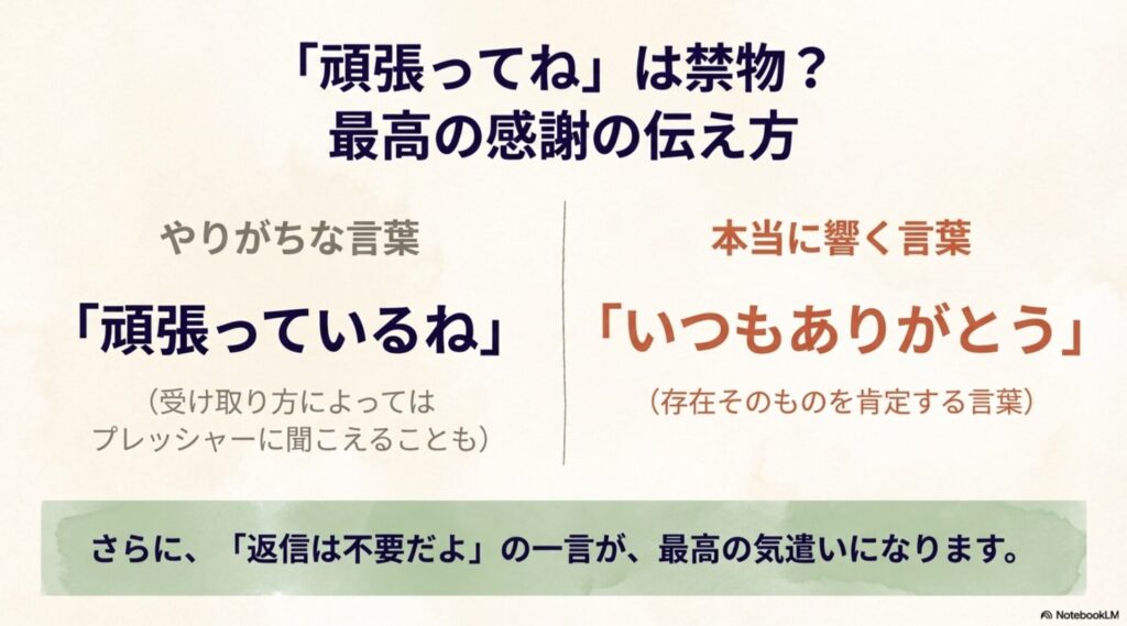 プレッシャーを与えない「いつもありがとう」という言葉への言い換え例