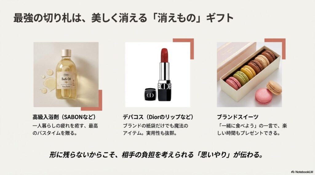 重くならずに喜ばれる消えものギフト3選（高級入浴剤・デパコス・ブランドスイーツ）