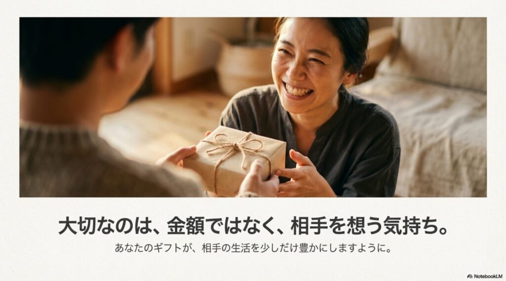 プレゼントを受け取って笑顔になる男性と渡す女性のイメージ写真。