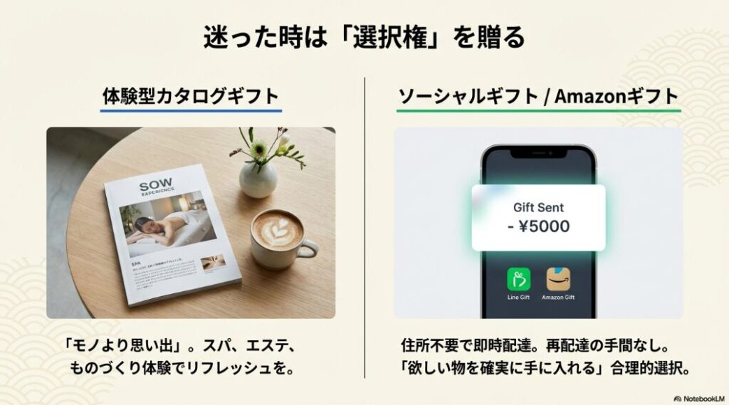 体験型カタログギフトやソーシャルギフトで選択権を贈る