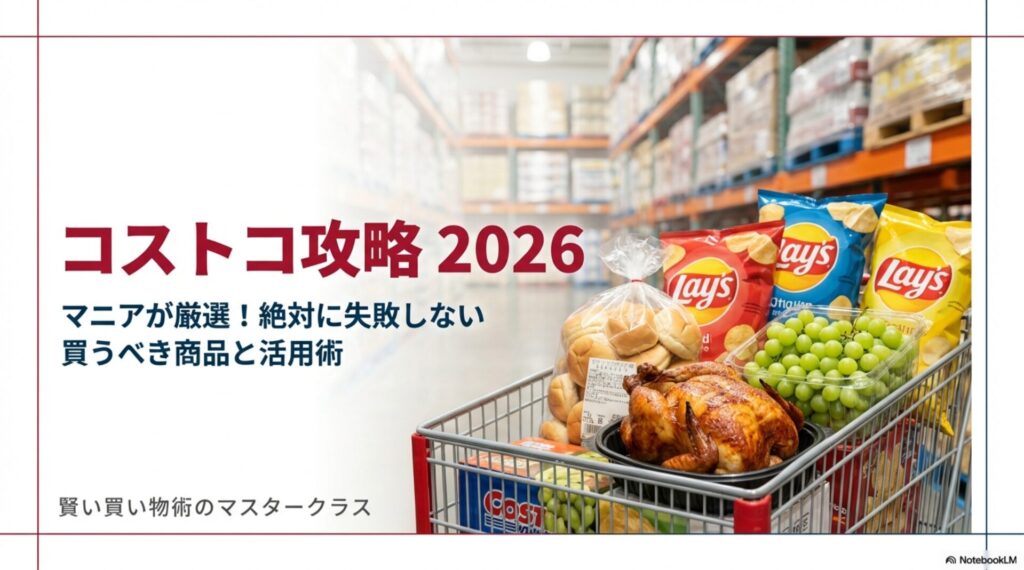 2026年最新版コストコ攻略ガイド。マニアが厳選した絶対に失敗しない買うべき商品と活用術の表紙画像。