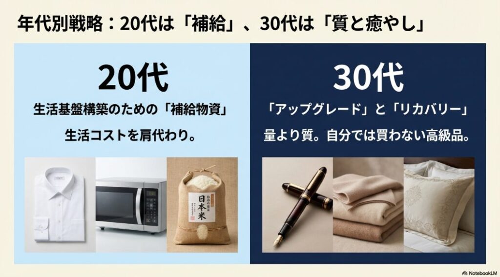 20代は生活基盤の補給、30代は質と癒やしのアイテムを選ぶ戦略