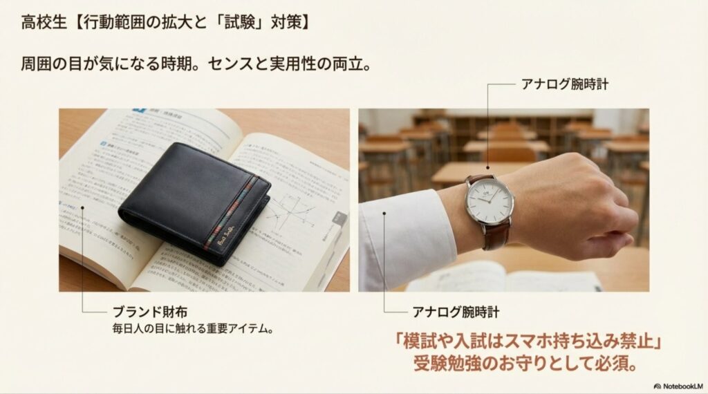 高校生の通学や試験対策に役立つブランド財布とアナログ腕時計