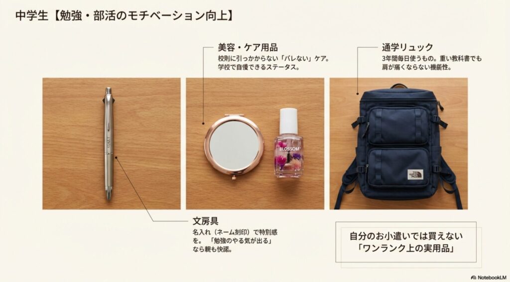 中学生が親に頼みやすい文房具や美容・ケア用品のプレゼントリスト