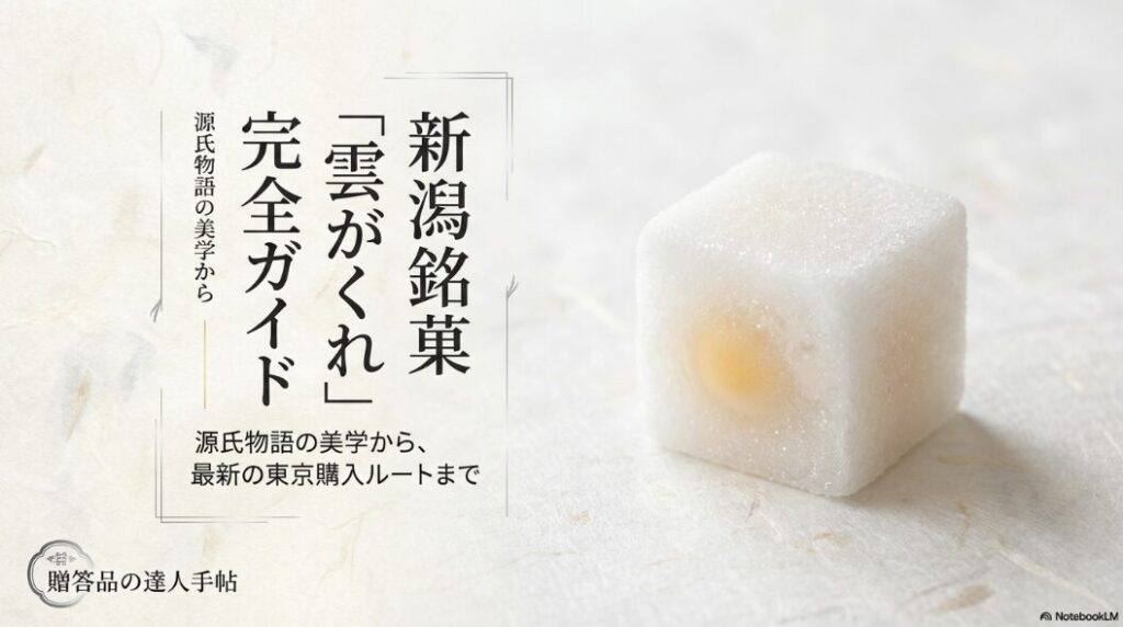 源氏物語の美学から東京購入ルートまでを網羅した新潟銘菓「雲がくれ」完全ガイドの表紙スライド