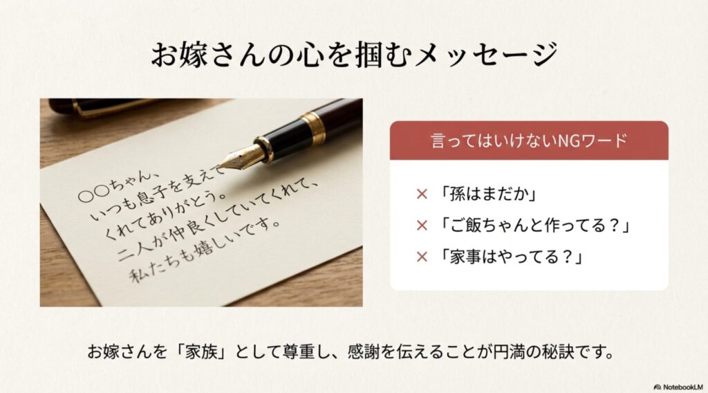 お嫁さんの心を掴むメッセージ文例と避けるべきNGワード