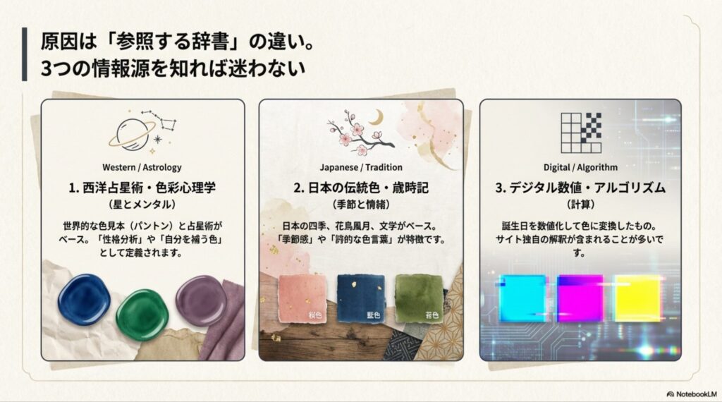 西洋占星術、日本の伝統色、デジタル数値というバースデーカラーが決まる3つの異なる辞書と由来