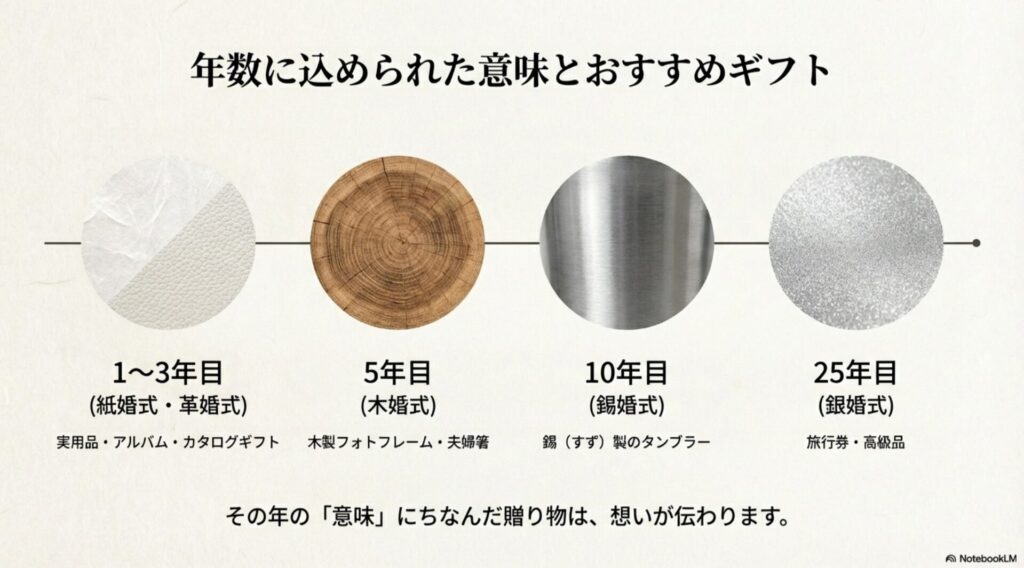 紙婚式・木婚式・錫婚式・銀婚式など年数ごとの名称とおすすめギフト