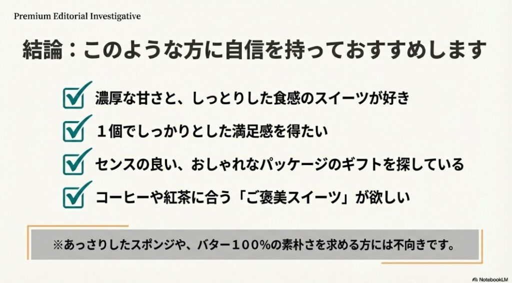 濃厚な甘さが好きな人やセンスの良いギフトを探している人など、バターバトラーが向いている人のチェックリスト