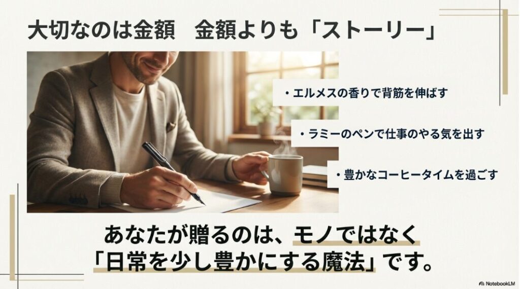 金額よりもストーリーを大切にし、日常を少し豊かにする魔法を贈るというギフトの締めくくりメッセージ