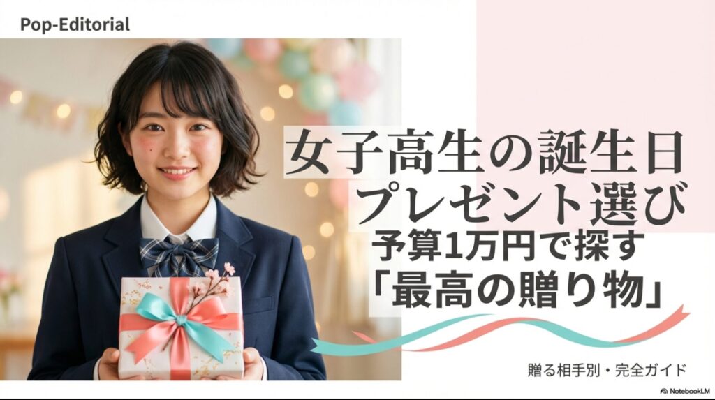女子高校生の誕生日プレゼント選び、予算1万円で探す最高の贈り物。贈る相手別完全ガイドの表紙画像。