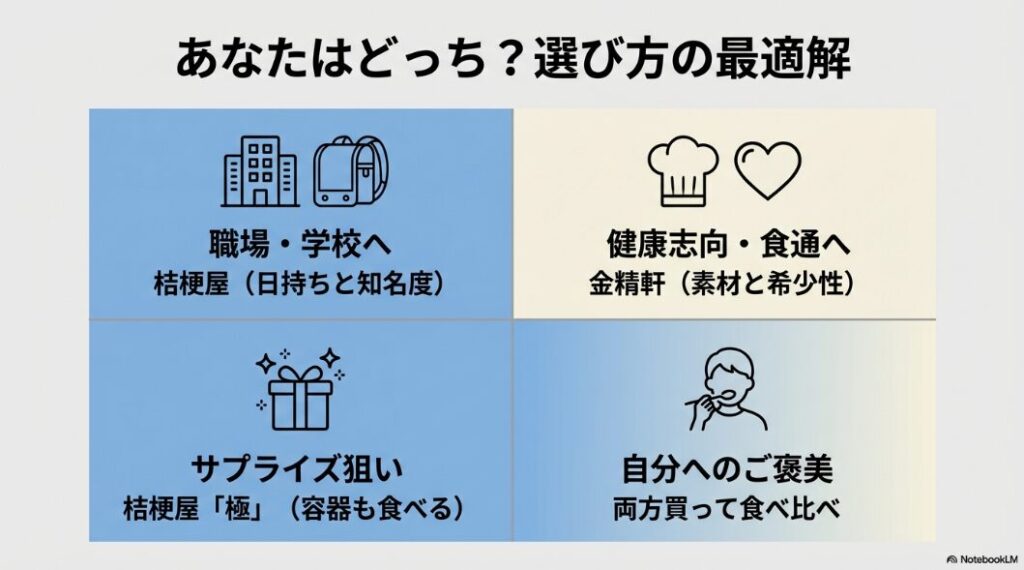 目的別信玄餅の選び方チャート：職場・学校用から自分へのご褒美まで