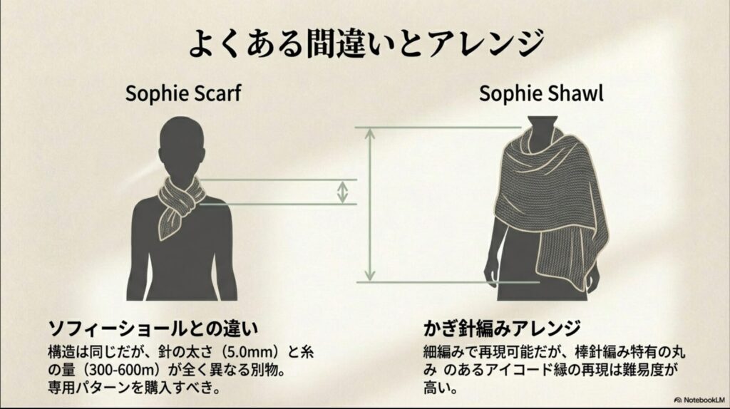 ソフィースカーフのスモールサイズ(約80cm)とラージサイズ(約102cm)の着用シルエット比較