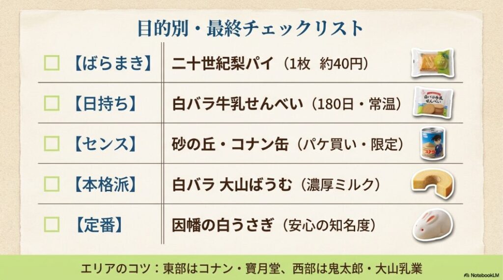 目的別（ばらまき・日持ち・センス・本格派・定番）の鳥取お土産総まとめリスト