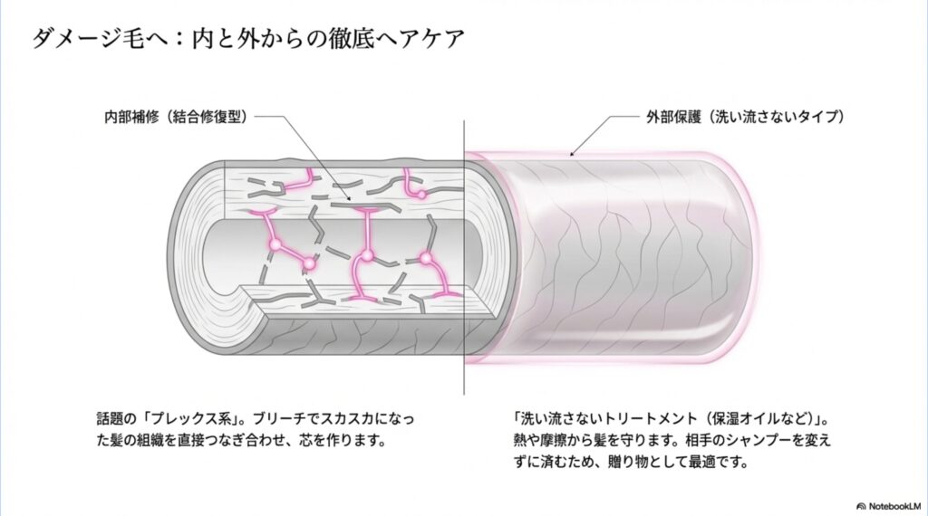 自然な生え際の「前髪レース型」や接着剤不要型の紹介、および海外ネット通販での購入術と注意点をまとめたスライド画像 。