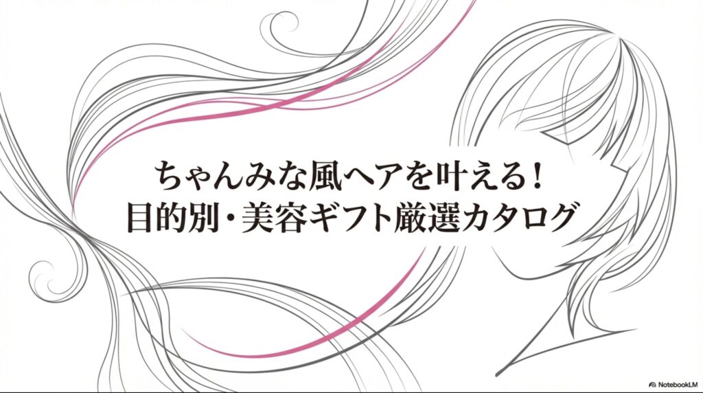 「ちゃんみな風ヘアを叶える！目的別・美容ギフト厳選カタログ」と書かれた表紙スライドの画像。