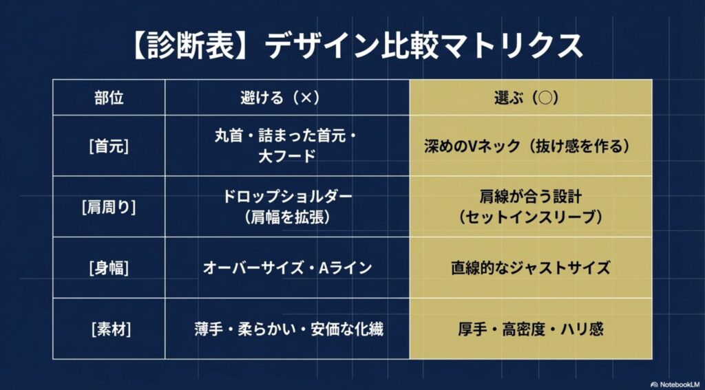チェスターコートのVネック、セットインスリーブ、Iラインシルエットが骨格ストレートに似合う理由の解説。