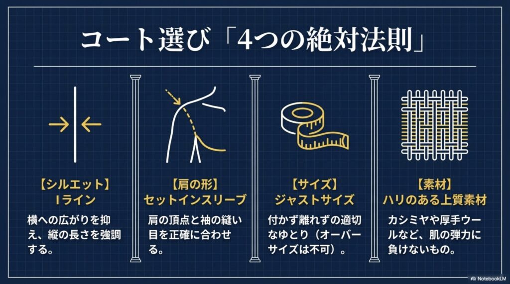 150cmから160cmの身長別に、膝下からふくらはぎまでの最適なコート着丈を可視化したグラフ。