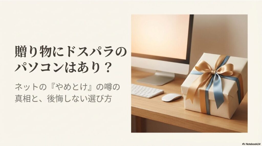 贈り物にドスパラのパソコンはあり?ネットの「やめとけ」の噂の真相と後悔しない選び方のスライド表紙