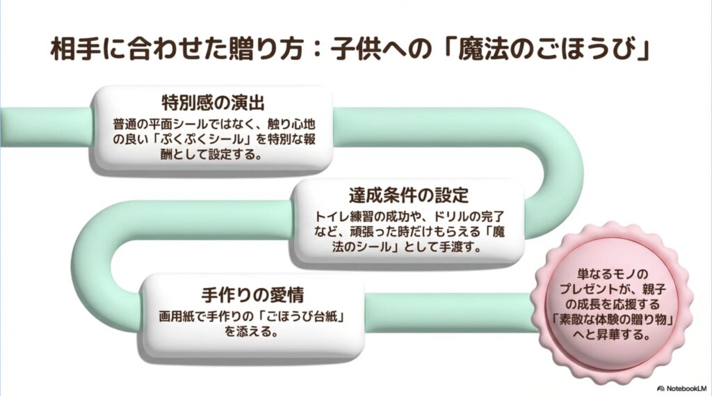 ぷくぷくシールを特別な報酬に設定し、手作りの台紙で演出するステップの解説