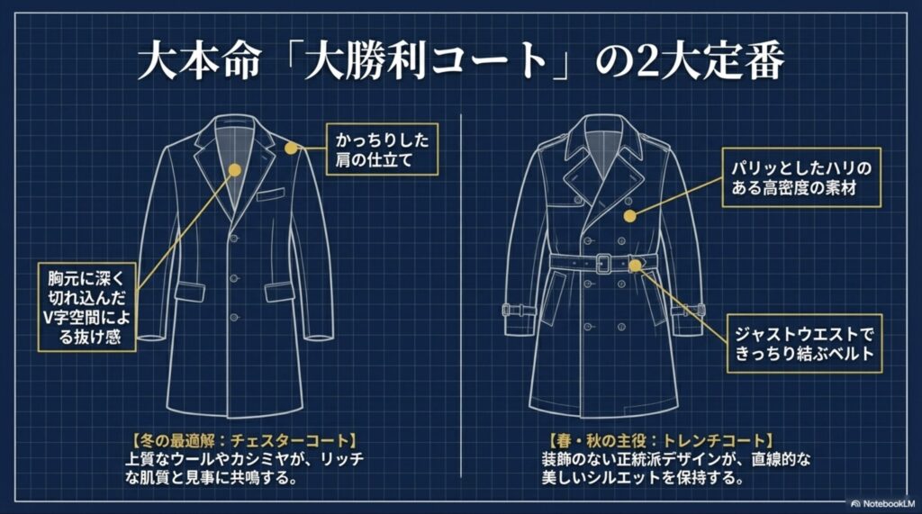 ハリのある素材感とジャストウエストのベルト位置など、骨格ストレート向けトレンチコートの選び方。