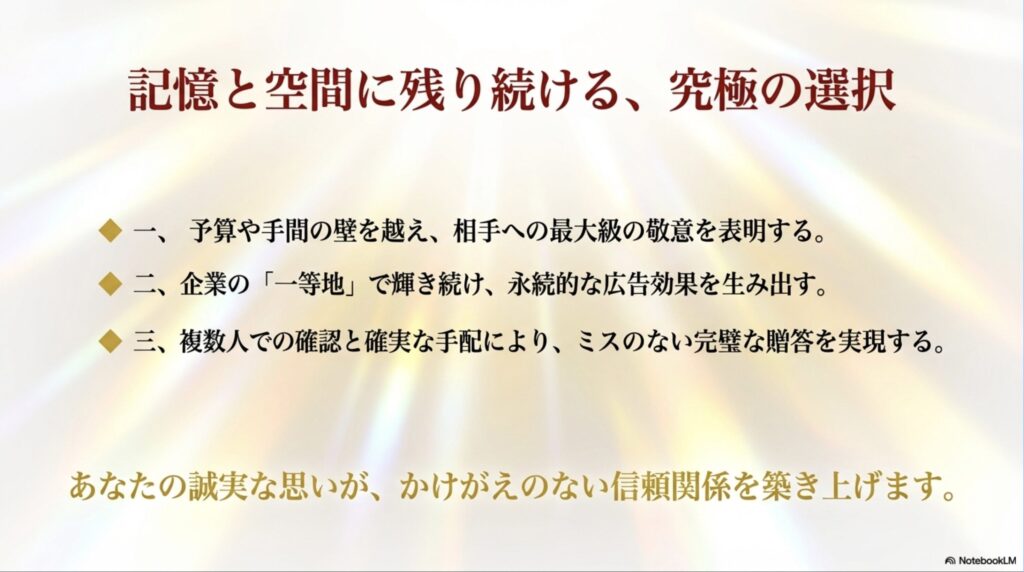 相手への敬意の表明、永続的な広告効果、ミスのない確実な手配により、名入れバカラだるまが究極の選択であることのまとめ