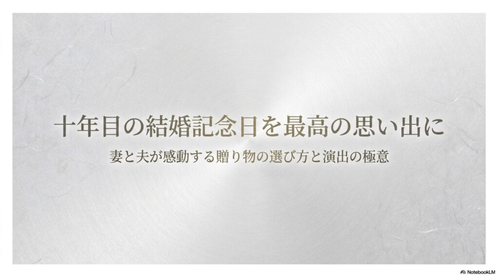 結婚10周年の贈り物の選び方と、妻・夫が感動する演出のポイントをまとめた表紙画像。