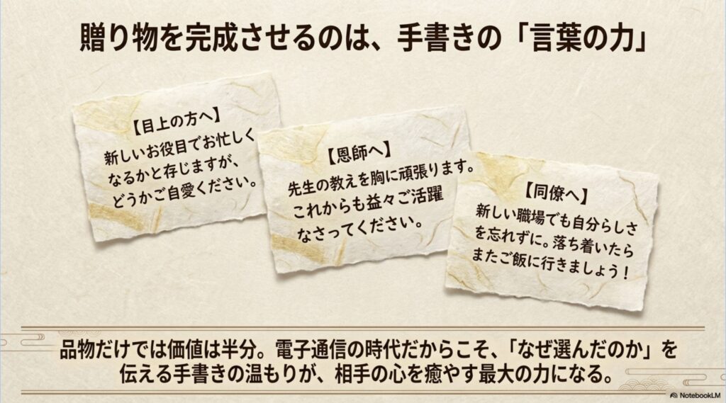 目上の方、恩師、同僚へ向けた労いの手書きメッセージ例文