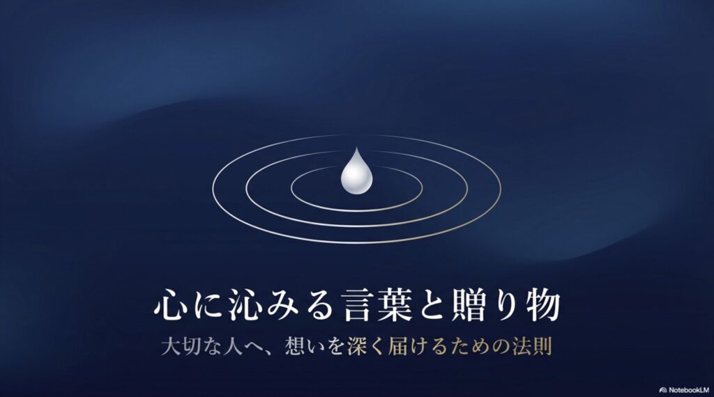 心に沁みる言葉と贈り物の法則についてのタイトルスライド