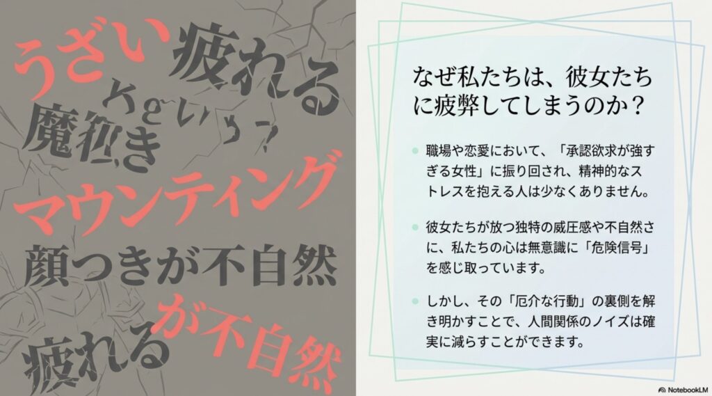 職場や恋愛で承認欲求が強すぎる女性に振り回され、私たちが精神的ストレスを抱えてしまう理由の解説